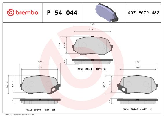 A.B.S. P 54 044 BREMBO Bremsbelagsatz, Scheibenbremse